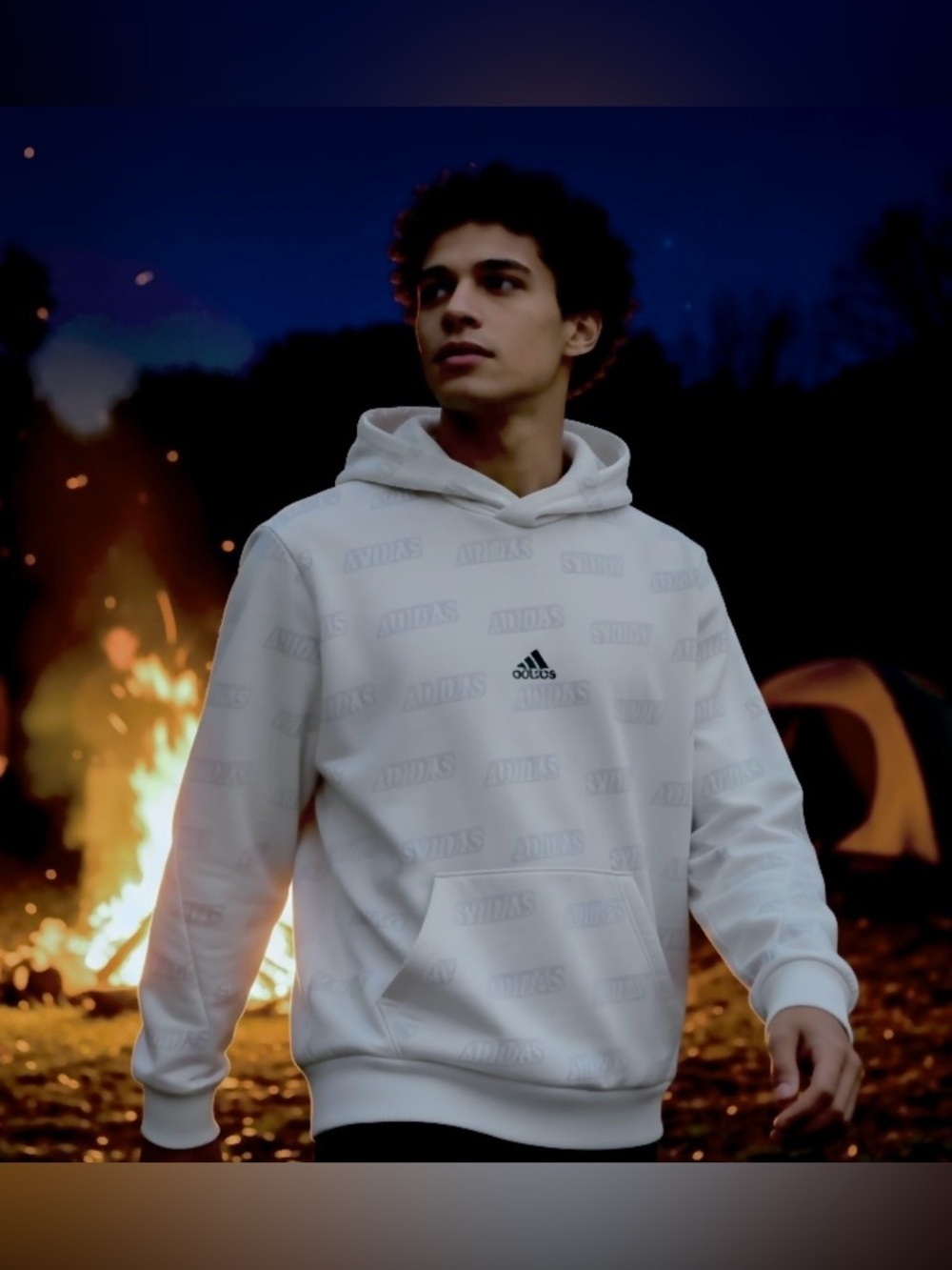 adidas Embossed All Over Graphic Love  Hoodie KANGAROO Pocket Sz L NWT FIRM - Picture 4 of 11
